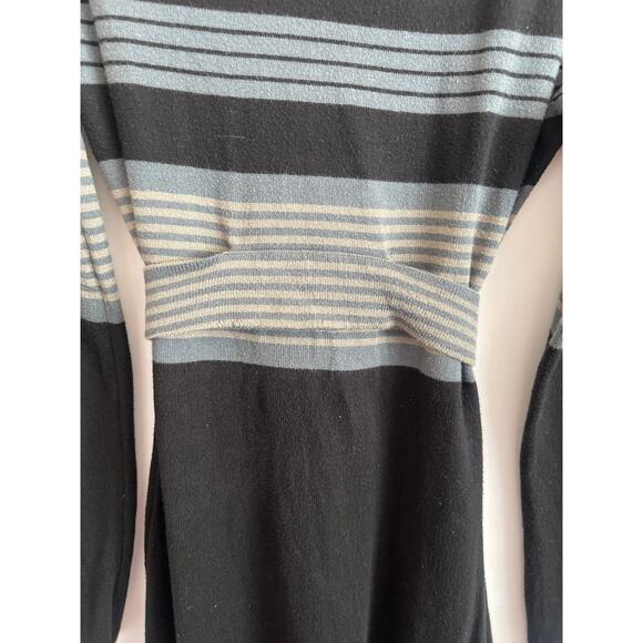 PRANA SYDNEY SWEATER DRESS WITH TIE WAIST FLARED SLEEVE GRAY BLACK SIZE MED - Picture 2 of 15